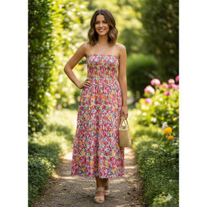 JW Style Floral Strapless Summer Dress M fairycore romantic